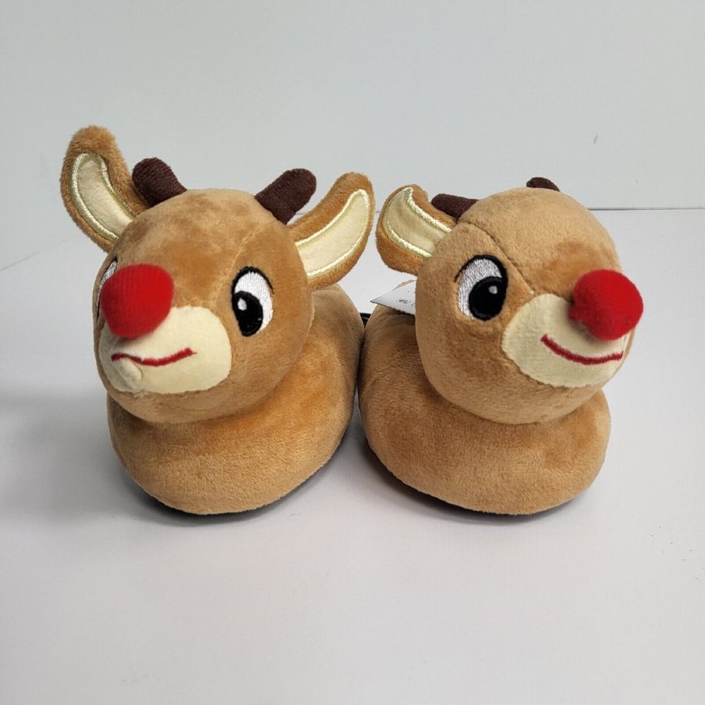 Rudolph The Red Nosed Reindeer Slippers Kids Christmas Size 3 Bioworld Deer New
